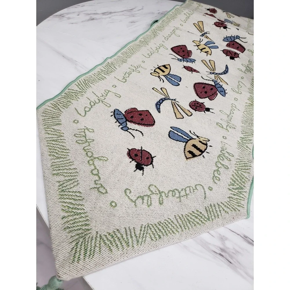 Floral Dragonfly Tapestry Table Runner 13x72 dragonfly insects ladybug bumblebee